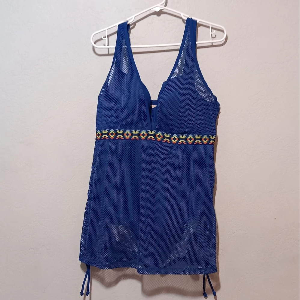 Lane Bryant By Casique Aztec Mesh Swim Suit Blue Sz40C One Piece - Picture 13 of 13
